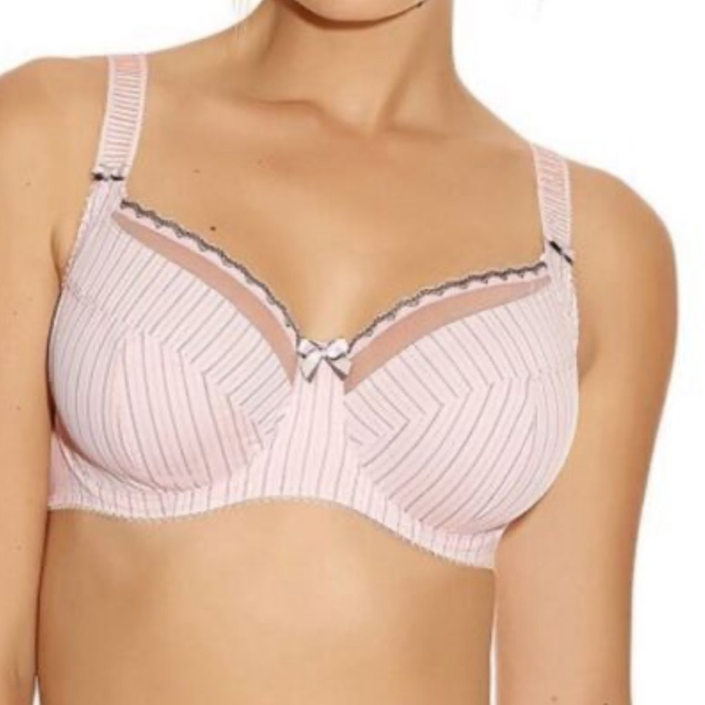 FANTASIE 34D LOIS BRA #FL2972 Balcony Side Support Blush Pink Gray Pinstripe